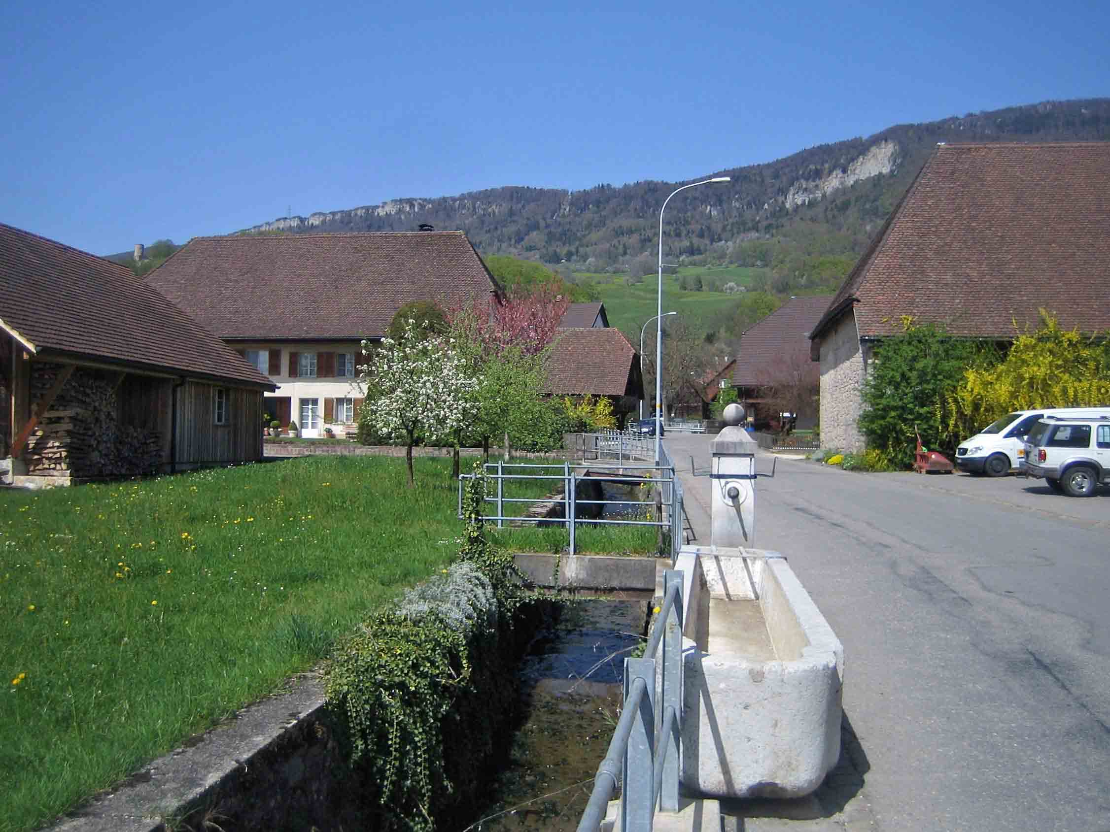 Steingasse in Oberbipp mit altem Brunnen